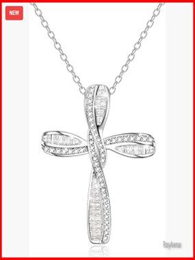 Sterling Silver Princess Cut CZ Infinity Cross Pendant Necklace Adjustable